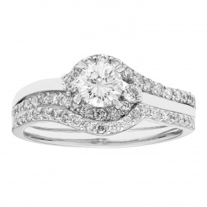 White Gold 1-carat TDW IGL Certified Round-cut H-I,I1 Diamond Bridal Set - Handcrafted By Name My Rings™