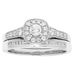 White Gold 1/2ct TDW Round Diamond Bridal Set IGL Certified Ring - Handcrafted By Name My Rings™