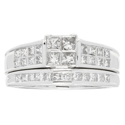 White Gold 1ct TDW Diamond Princess-cut Bridal Set IGL Certified Ring - Handcrafted By Name My Rings™
