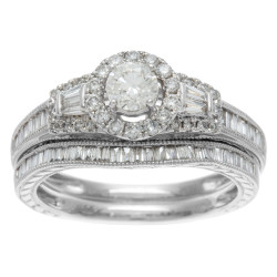 White Gold 1ct TDW IGL Certified Mixed Cut Baguette Diamond Bridal Ring Set - Handcrafted By Name My Rings™