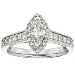 White Gold 1ct TDW Marquise Diamond Halo Engagement Ring - Handcrafted By Name My Rings™