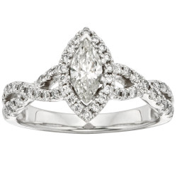 White Gold 1ct TDW Marquise Vintage-style Halo Diamond Ring - Handcrafted By Name My Rings™