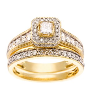 Gold 1ct TDW IGL Certified Diamond Bridal Ring Set - Handcrafted By Name My Rings™