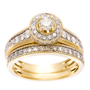Gold 1ct TDW IGL Certified Diamond Halo Bridal Set - Handcrafted By Name My Rings™