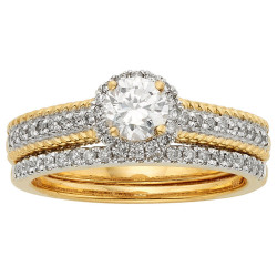 Yellow Two-tone Gold 1 1/2ct TDW IGL Certified Round Diamond Bridal Set - Handcrafted By Name My Rings™