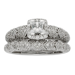 Art Deco White Gold 1ct TDW IGL Certified Diamond Bridal Set - Handcrafted By Name My Rings™