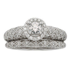 Art Deco White Gold 1ct TDW IGL Certified Princess-cut Diamond Bridal Set - Handcrafted By Name My Rings™