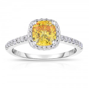 White Gold 1 1/2ct TDW Cushion-cut Lab-grown Diamond Halo Ring - Handcrafted By Name My Rings™