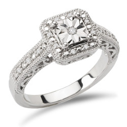 Sterling Silver 1/10ct Diamond Square Halo Ring by Avanti - Handcrafted By Name My Rings™