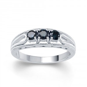 Sterling Silver 1/2ct TDW Blue Diamond 3- Stone Engagement Ring - Handcrafted By Name My Rings™