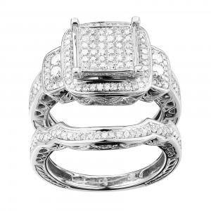 Sterling Silver 1/2ct TDW Diamond Square Halo Bridal Set - Handcrafted By Name My Rings™