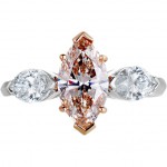 Platinum, Rose Gold 2 3/5ct GIA Certified Yellow-Brown and White Diamond 3-stone Engagement Ring - Handcrafted By Name My Rings™