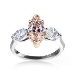 Platinum, Rose Gold 2 3/5ct GIA Certified Yellow-Brown and White Diamond 3-stone Engagement Ring - Handcrafted By Name My Rings™