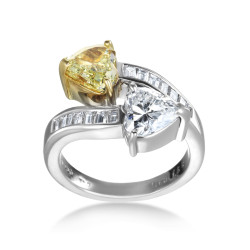 Platinum 3 1/5 TDW White and Yellow Diamond Double Heart Ring - Handcrafted By Name My Rings™