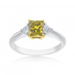Platinum and Gold 1 1/3ct TDW Princess-cut Yellow Diamond 3-stone Ring - Handcrafted By Name My Rings™