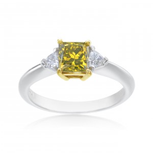 Platinum and Gold 1 1/3ct TDW Princess-cut Yellow Diamond 3-stone Ring - Handcrafted By Name My Rings™