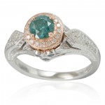 Two-Tone Gold 1 3/8ct TDW Greenish Blue/ White Diamond Engagement Ring - Handcrafted By Name My Rings™