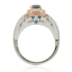 Two-Tone Gold 1 3/8ct TDW Greenish Blue/ White Diamond Engagement Ring - Handcrafted By Name My Rings™