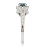 White Gold & Blue Diamond 3-Stone Pave Halo Bridal Engagement Ring - Handcrafted By Name My Rings™