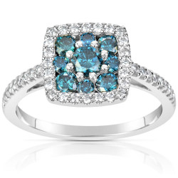 White Gold 1ct TDW Blue and White Diamond Ring - Handcrafted By Name My Rings™