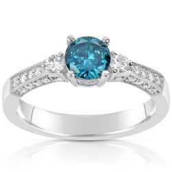 White Gold 1ct TDW Blue and White Diamond Ring - Handcrafted By Name My Rings™