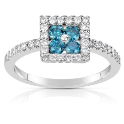 White Gold .58ct TDW Blue and White Diamond Ring - Handcrafted By Name My Rings™