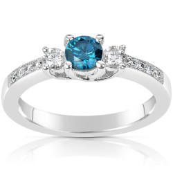 White Gold .60ct TDW Blue and White Diamond Ring - Handcrafted By Name My Rings™
