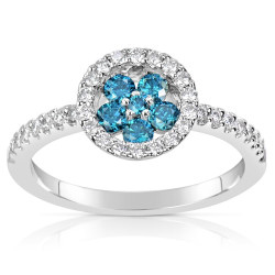 White Gold .61ct TDW Blue and White Diamond Ring - Handcrafted By Name My Rings™