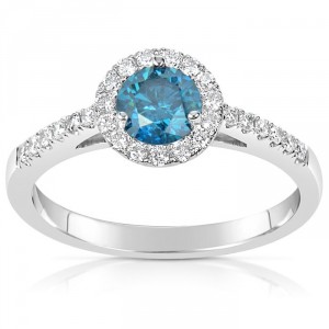 White Gold .78ct TDW Blue and White Diamond Engagement Ring - Handcrafted By Name My Rings™