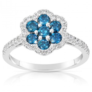 White Gold .93ct TDW Blue and White Diamond Ring - Handcrafted By Name My Rings™