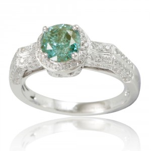 White Gold Green Diamond Royal Engagement Ring - Handcrafted By Name My Rings™