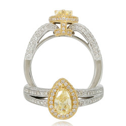 Two-Tone Gold 1.28ct TDW Pear Cut Diamond Halo Ring - Handcrafted By Name My Rings™