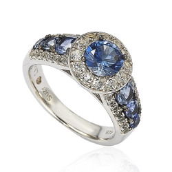 Sterling Silver 3.61ct TGW Sapphire and Diamond Bridal Engagement Ring - Handcrafted By Name My Rings™