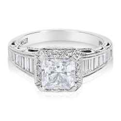 Tacori Platinum 7/8ct TDW Diamond Square-cut CZ Center Engagement Ring - Handcrafted By Name My Rings™