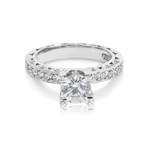 Tacori Platinum Round CZ Center 3/8 ctw Diamond Engagement Ring - Handcrafted By Name My Rings™