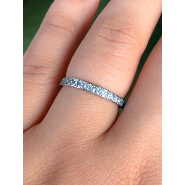 Half Eternity Band Blue Matching Band 2.5mm Blue Topaz Wedding Band Infinity Ring Sky Blue Topaz Birthstone Stack - Handcrafted By Name My Rings™