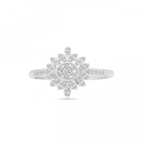 White Gold 1/10ct TDW Diamond Flower Cluster Engagement Ring - Handcrafted By Name My Rings™