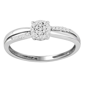 White Gold Diamond Accent Cluster Split-shank Engagement Ring - Handcrafted By Name My Rings™