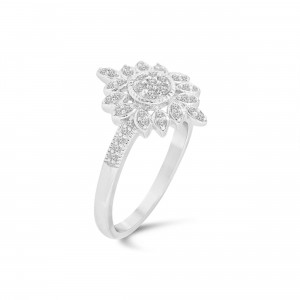 Sterling Silver 1/10ct TDW Diamond Flower Cluster Engagement Ring - Handcrafted By Name My Rings™