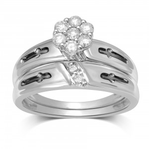 White Gold 1/3ct TDW Diamond Flower Top Bridal Ring - Handcrafted By Name My Rings™