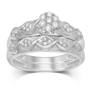 1/3ct TW White Gold 7 Round Diamond Flower Top Bridal Set - Handcrafted By Name My Rings™
