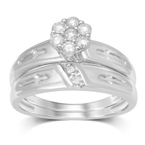 1/3ct TW White Gold 7 Stone Round Flower Top Bridal Set - Handcrafted By Name My Rings™