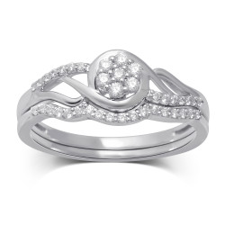 White Gold 1/4ct TDW White Diamond Cluster Center Bridal Set - Handcrafted By Name My Rings™