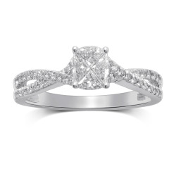 White Gold 5/8ct TDW Invisible Cushion Pie Cut Diamond and Moissanite Engagement Ring - Handcrafted By Name My Rings™