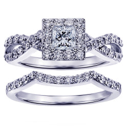 White Gold 1 1/6ct Braided Princess-cut Diamond Engagement Wedding Band Set - Handcrafted By Name My Rings™