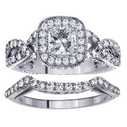 White Gold 2 3/4ct TDW Clarity Enhanced Princess Diamond Bridal Ring Set - Handcrafted By Name My Rings™