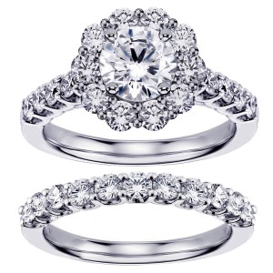White Gold 2 7/8ct TDW Diamond Brilliant-cut Halo Engagement Bridal Set - Handcrafted By Name My Rings™