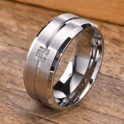 Personalised Gemstone Ring with Grooved Brushed Centre - Handcrafted By Name My Rings™