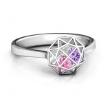 Personalised Diamond Cage Ring with Encased Heart Stones - Handcrafted By Name My Rings™