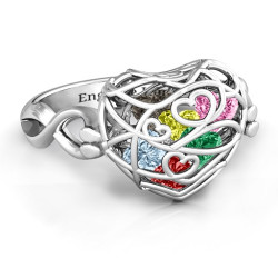 Personalised Encased in Love Caged Hearts Ring with Infinity Band - Handcrafted By Name My Rings™
